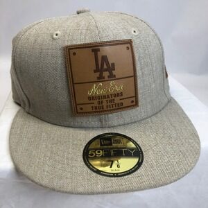 New Era Los Angeles‎ Dodgers 59FIFTY Fitted Hat Leather Patch Accents Size 7 1/8